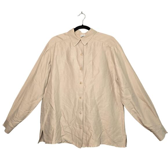 Eileen Fisher Shirt Womens Extra Large Beige Button Down Long Sleeve Relaxed Fit - Picture 1 of 7